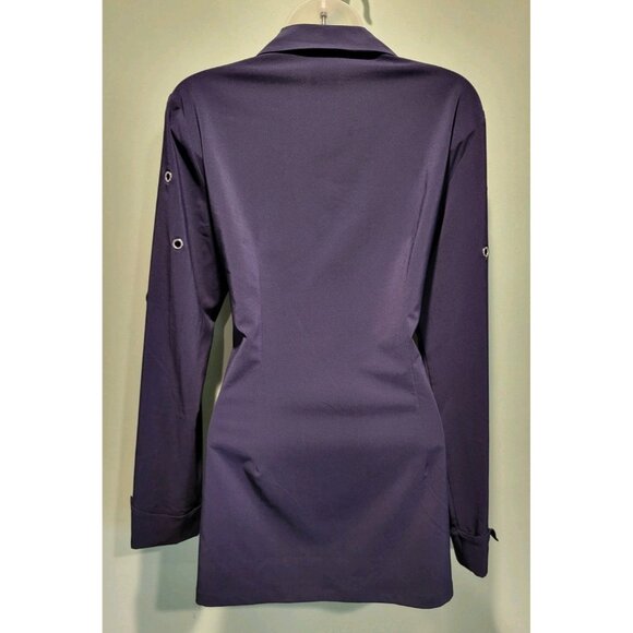 Joseph Ribkoff Navy Blue Grommet Long Sleeve Button Up Tie Waist Top Sz 8 - Picture 6 of 8